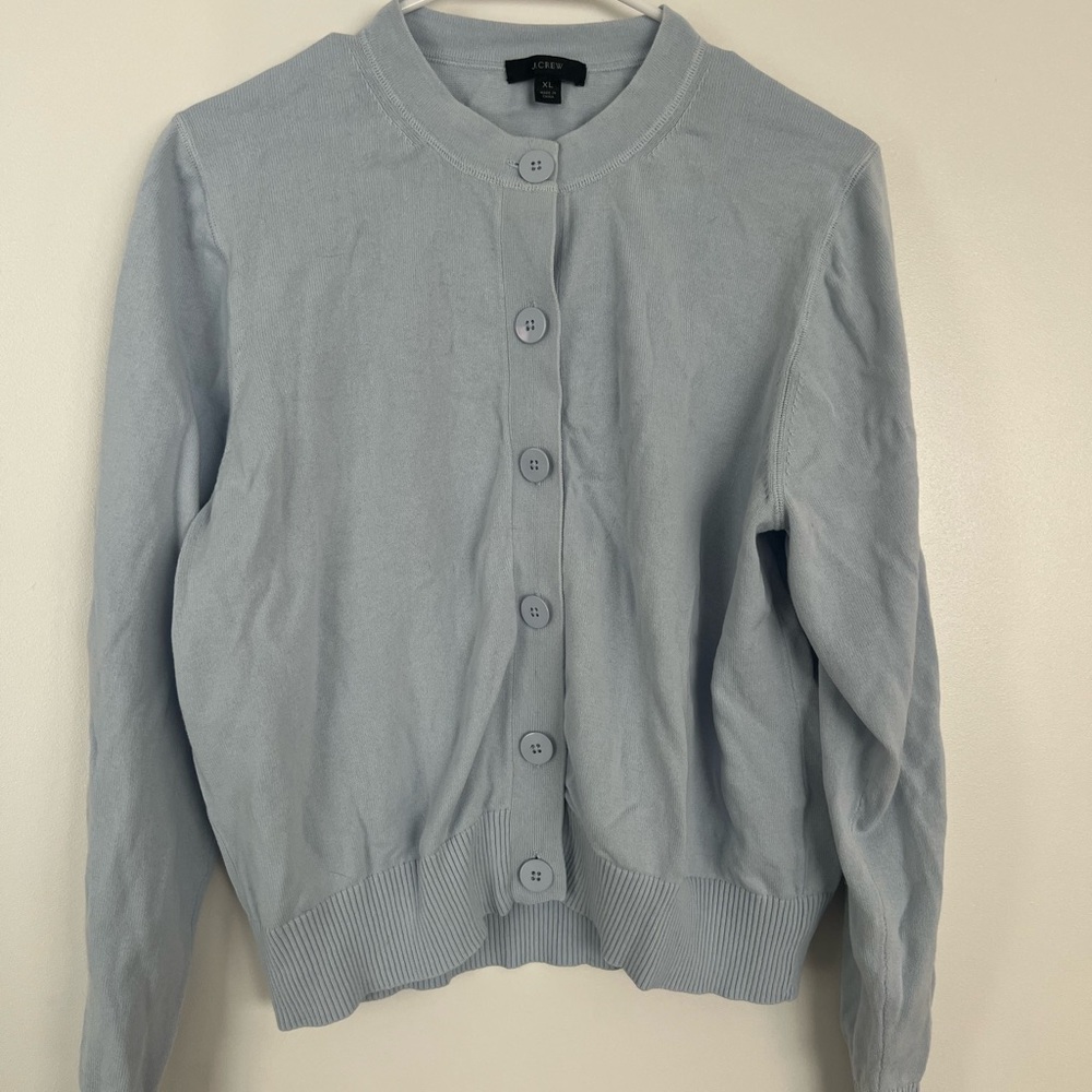 J. Crew Blue Cardigan Sweater with Ribbed Trim